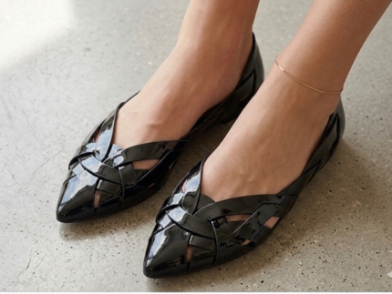 del Carlo Italian Leather Black Woven Flat Shoes - Made in Italy