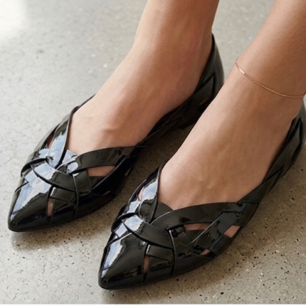 del Carlo Italian Leather Black Woven Flat Shoes - Made in Italy