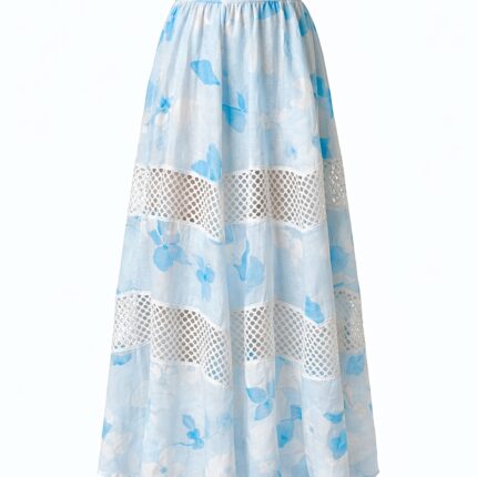 A Mere Co - Blue Floral Lace Summer Skirt