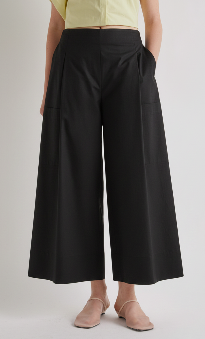 Meimeij Black Cotton Wide Leg Trousers