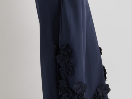 Meimeij Navy Blue Floral Applique Cotton Trousers
