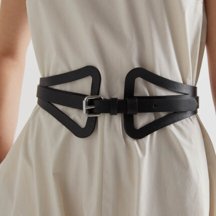 Meimeij Black Leather Looped Belt