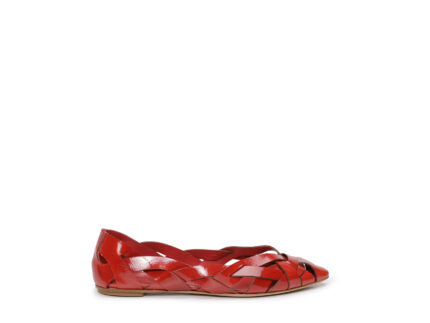 del Carlo Italian Leather Red Woven Flat Shoes - Made in Italy
