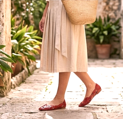 del Carlo Italian Leather Red Woven Flat Shoes - Made in Italy