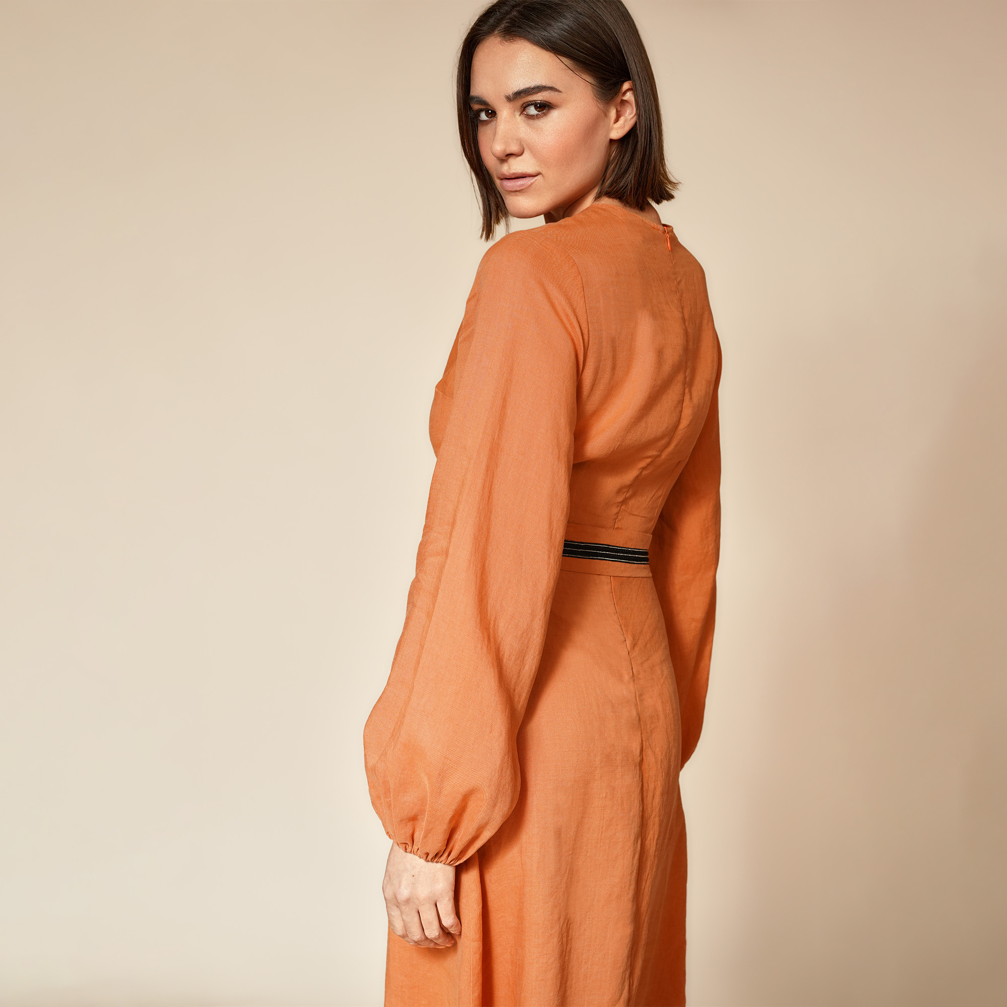 Viscose Dress with Bell Sleeves-Orange-Resized-Platform-3
