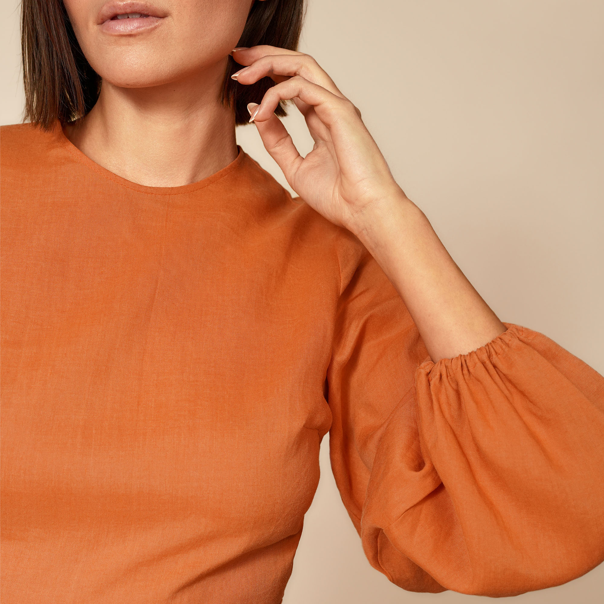 Viscose Dress with Bell Sleeves-Orange-Resized-Platform-6