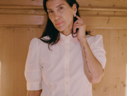 Styling inspiration: Joni butter yellow puff sleeve blouse with fit-and-flare waist and lace collar, made in London by Saywood
