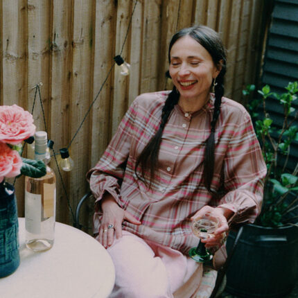 Styling inspiration: Marie pink check blouse with gathered cuffs, limited edition surplus fabric by Saywood. Worn with pink corduroy trousers.
