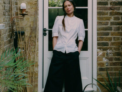 Styling inspiration: Joni white puff sleeve blouse styled with black Amelia trousers, made in London by Saywood