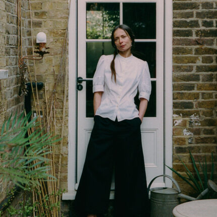Styling inspiration: Joni white puff sleeve blouse styled with black Amelia trousers, made in London by Saywood