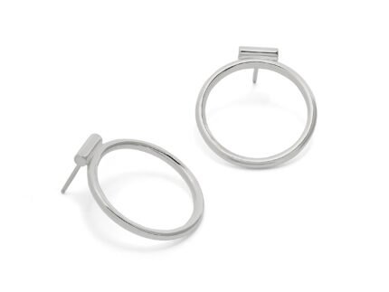 Pair of silver hoop earrings on a white background
