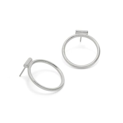 Pair of silver hoop earrings on a white background