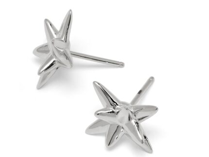 Pair of silver star-shaped earrings on a white background