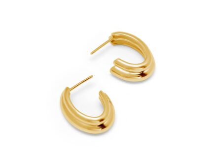 Gold hoop earrings on a white background