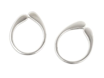 Pair of silver hoop earrings on a white background
