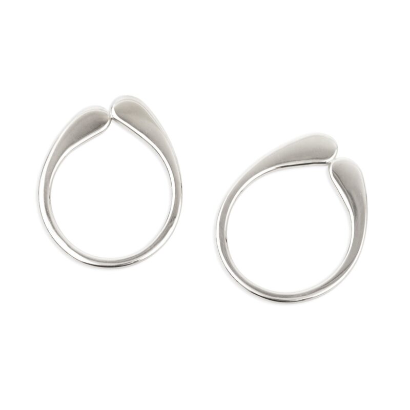 Pair of silver hoop earrings on a white background