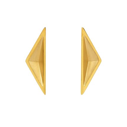 Pair of gold triangle-shaped earrings on a white background