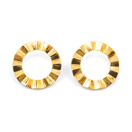 Pair of gold hoop earrings on a white background