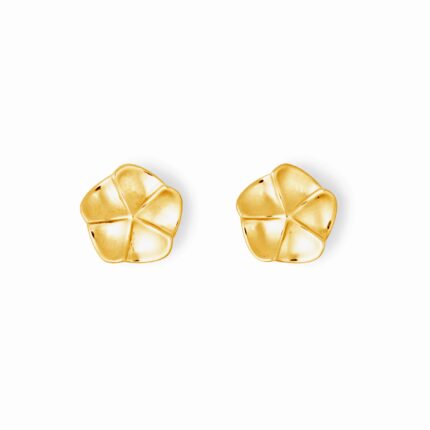 Gold geometric floral earrings on a white background