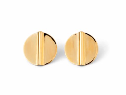 gold circle coin shield earring with slight folded rise line down the center