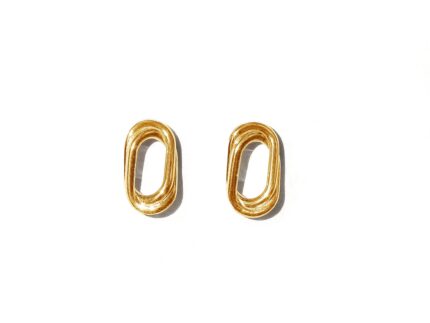 Gold Double Oval Stud Earrings shown against white background