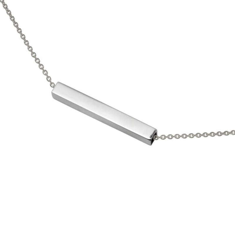 Silver bar necklace on a white background