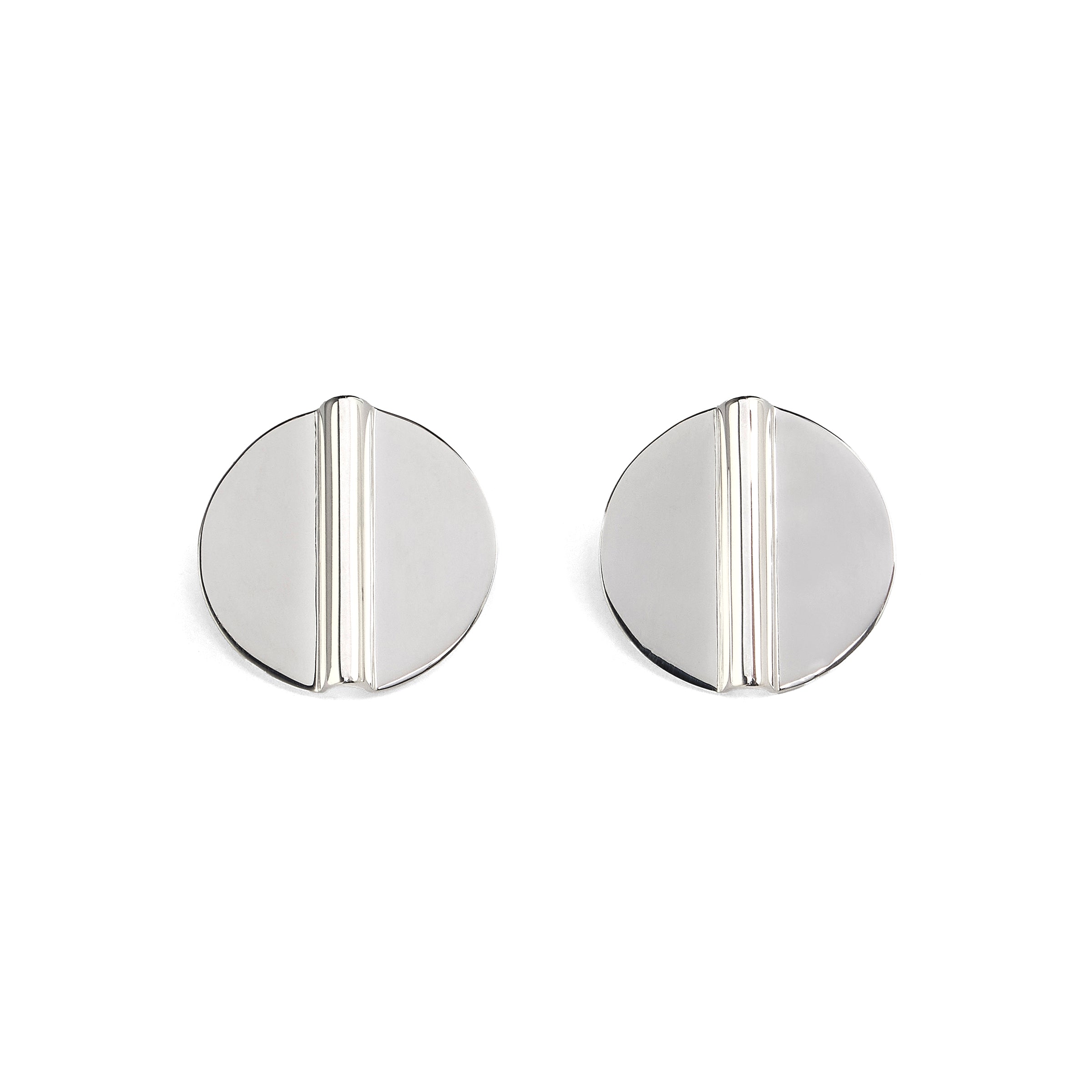 Modern Coin Aegis Circle Earring in Silver