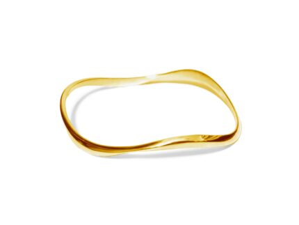 Gold bracelet with a wavy design on a white background