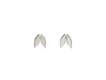 Pair of silver leaf-shaped earrings on a white background