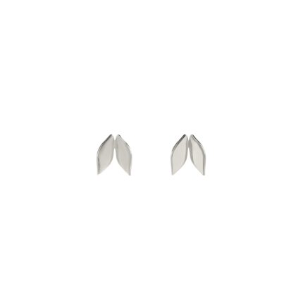 Pair of silver leaf-shaped earrings on a white background