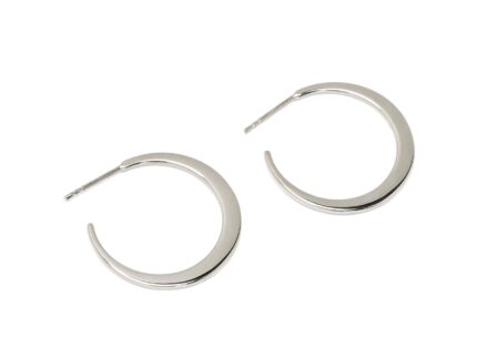 Pair of silver hoop earrings on a white background