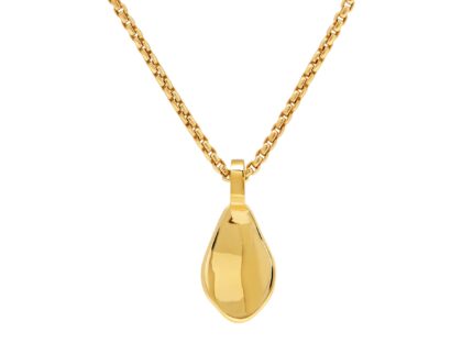 Gold petal pendant necklace on a white background
