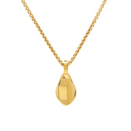 Gold petal pendant necklace on a white background