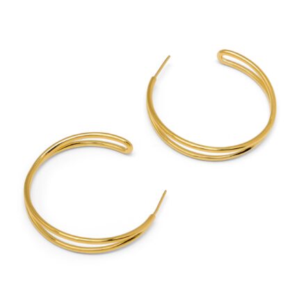 Gold hoop earrings on a white background