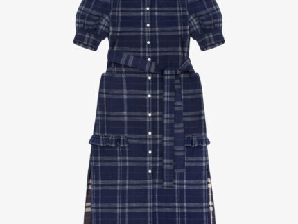 Navy check Rosa Puff Sleeve Shirtdress by Saywood
