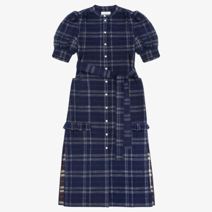 Navy check Rosa Puff Sleeve Shirtdress by Saywood