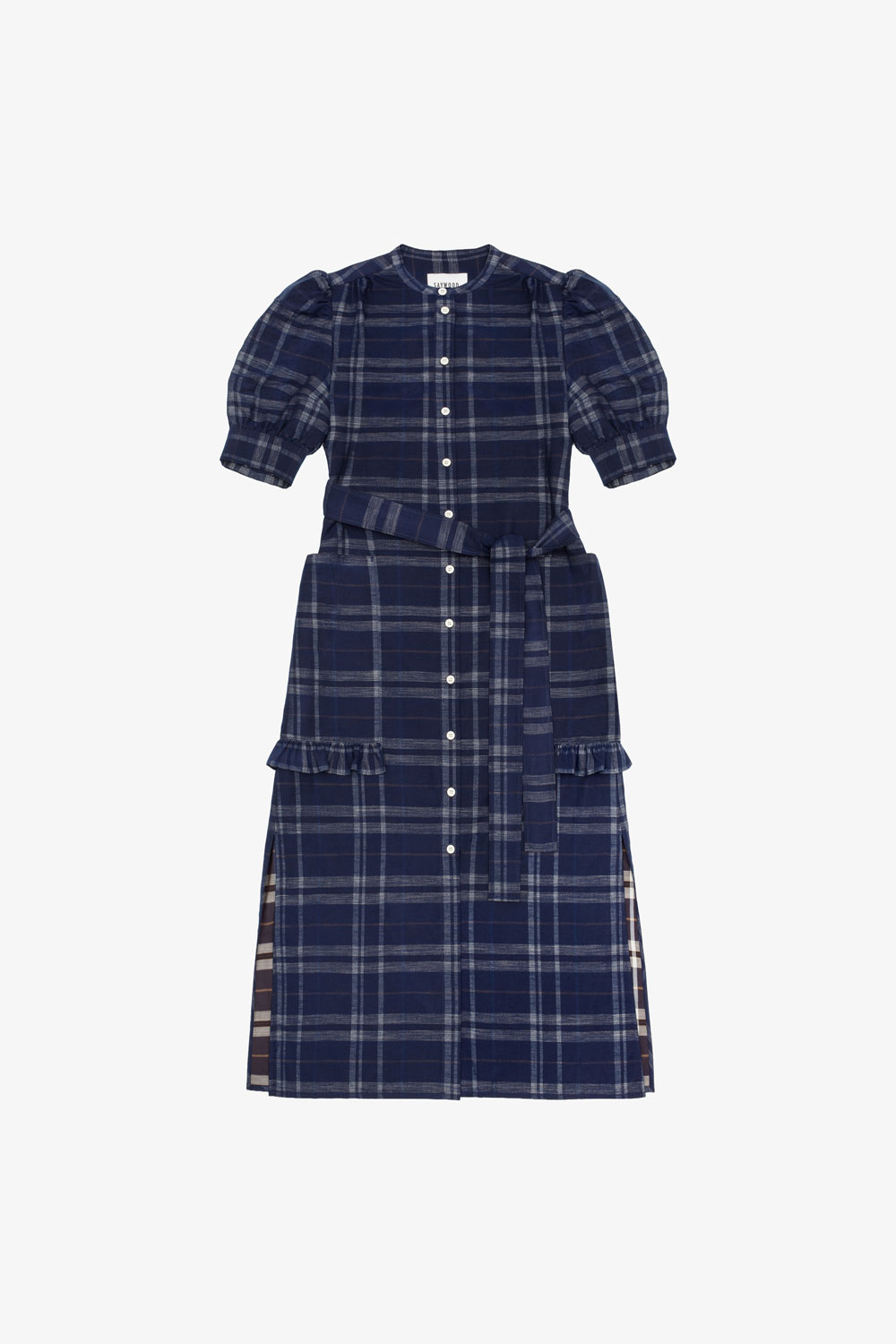 Saywood-Womens-Rosa-Puff-Sleeve-Shirtdress-Navy-Check-www.saywoodstudio.co.uk Navy check Rosa Puff Sleeve Shirtdress by Saywood