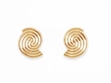 Gold spiral earrings on a white background