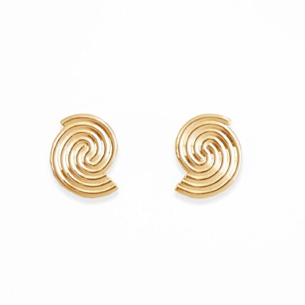 Gold spiral earrings on a white background