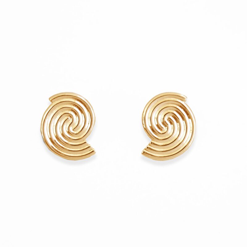 Gold spiral earrings on a white background