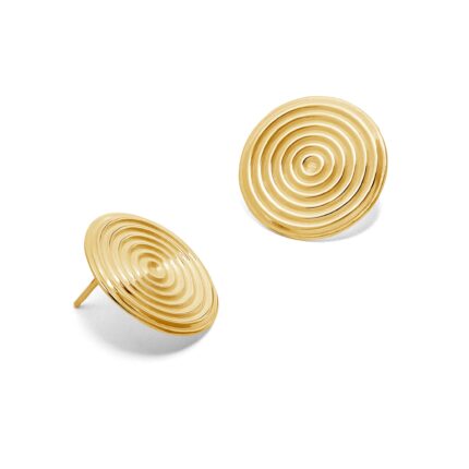 Pair of gold spiral earrings on a white background
