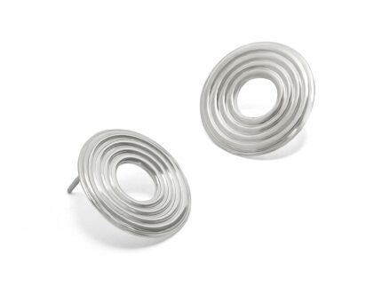 Pair of silver spiral earrings on a white background