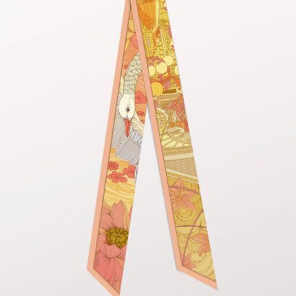Pig Chicken Cow Scarf Opera House Pink Silk Twilly