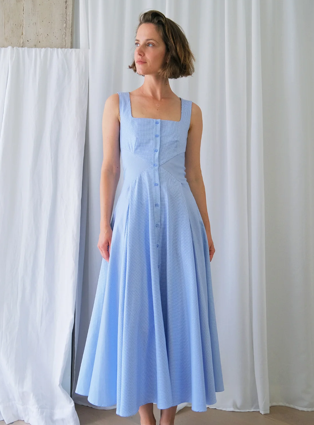 sq-neck-1-3 The Array - Romanticist Blue Striped Shirt Dress
