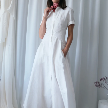 The Array - Romanticist White Linen Shirt Dress