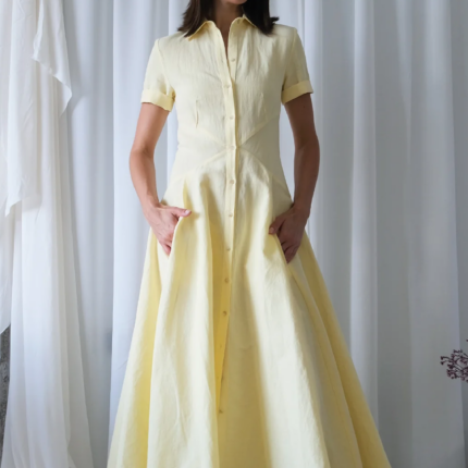 The Array - Romanticist Yellow Linen Shirt Dress