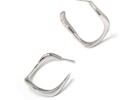 Pair of silver hoop earrings on a white background