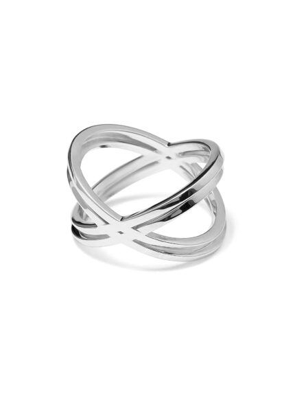 Double X statement geometric ring in silver