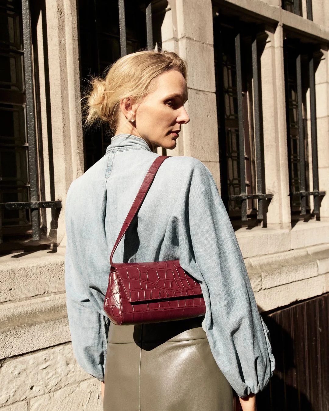Ikon Clutch Burg Lifestyle KAAI Ikon Clutch Leather Croco Embossed Merlot