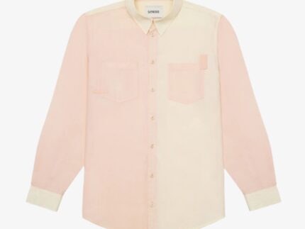 Eddy men's patchwork shirt in orange and lemon cotton with patch pockets, made in London by Saywood